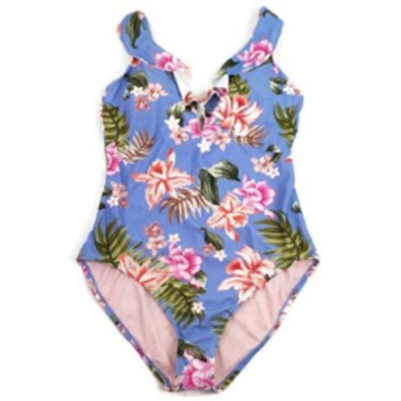 Kona Sol Multi Floral Over the Shoulder Ruffle One Piece Swimsuit Womens XL NWT - Picture 14 of 16
